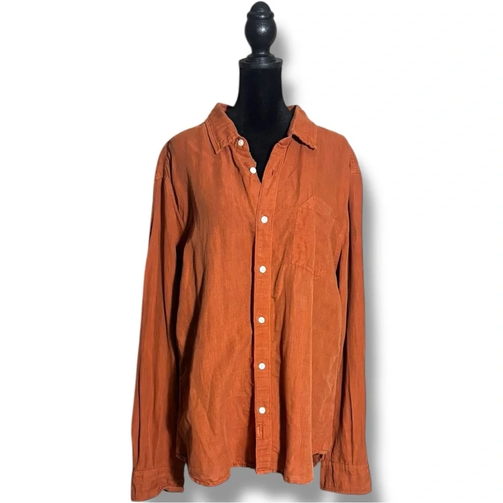 Bridge & Burn Casual Rusty Orange Loose Fit Long Sleeve Collared Button-Up Shirt - Picture 2 of 15